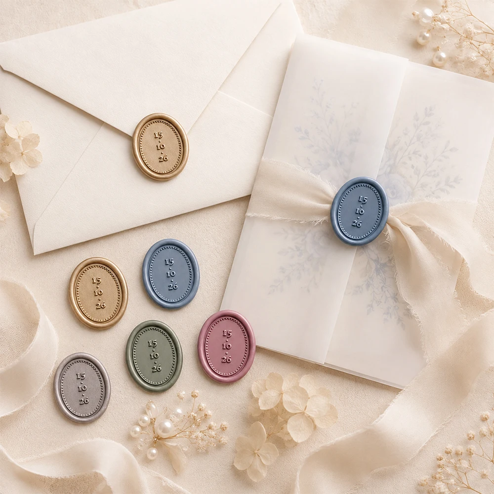 200pcs Personalized Oval Wax Seal Stickers, 2.5x3cm Self-Adhesive Backing Wedding Monogram Custom Wax Seal Stickers, Wedding