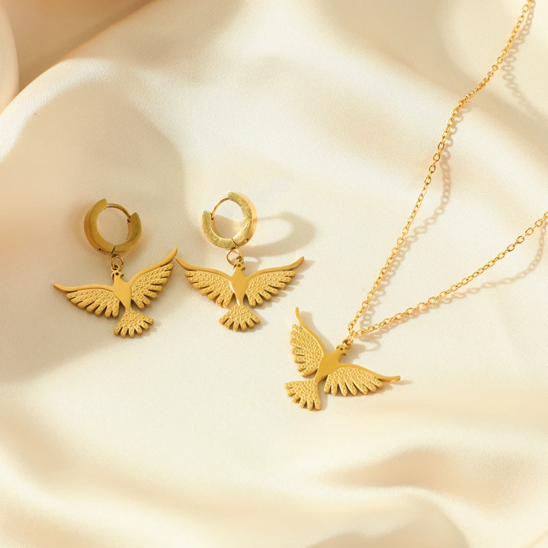 GANEMLY 316L Stainless Steel Phoenix Bird Dangle Earrings For Women Fashion 18K Gold Plated Waterproof Ear Jewelry Gift Bijoux