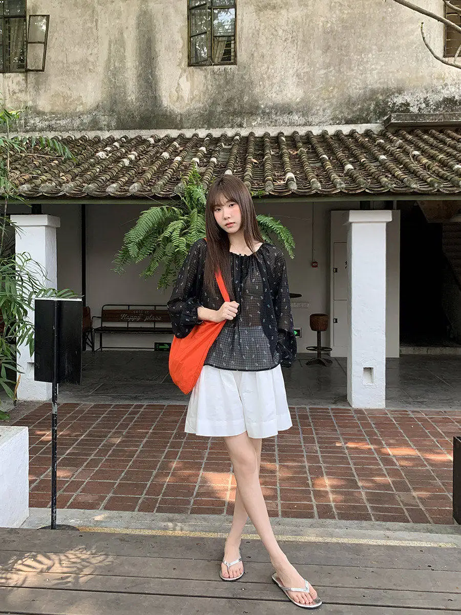 

Женская свободная тонкая рубашка Linyunyun Bla с цветочным принтом, прозрачная, с длинными рукавами, для защиты от солнца, весна-лето, новинка