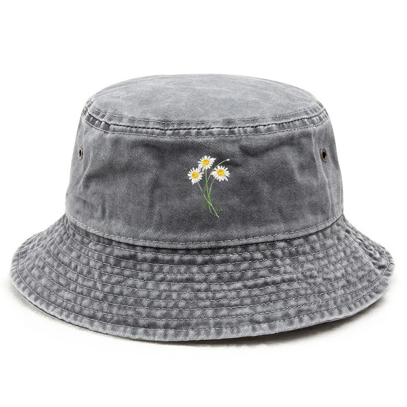 Customize Flower Cotton Washed Bucket Hat Vintage Fishing Hat for Women Sun Protection Outdoor Garden Party Cap Bohemian Design