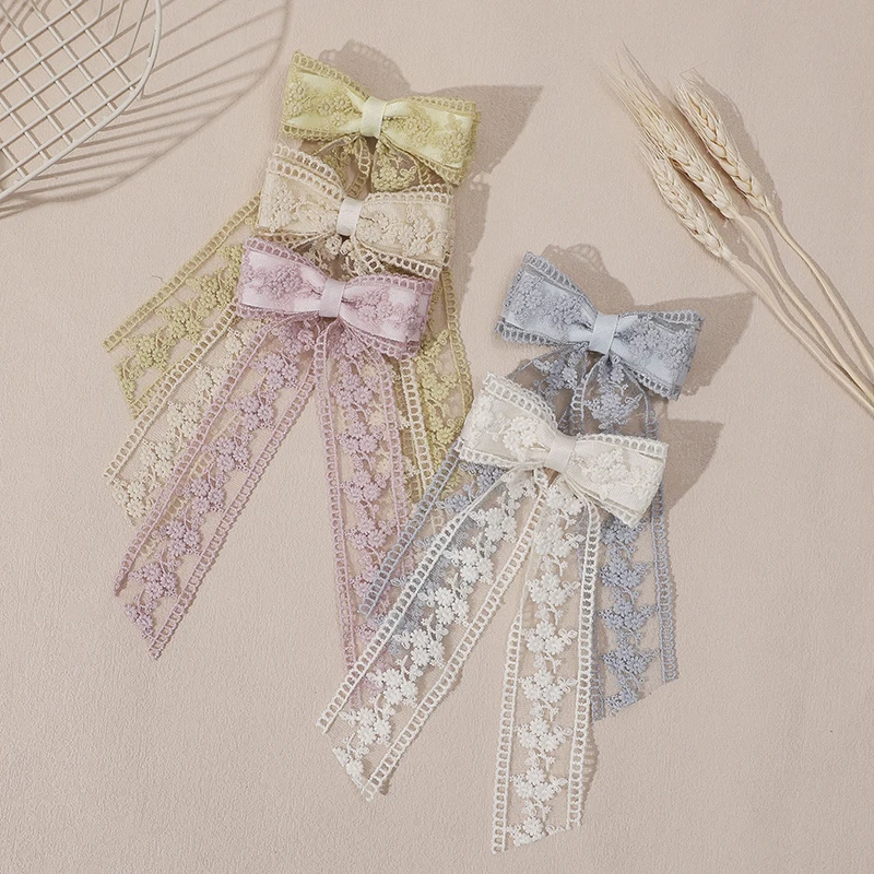 

Long Lace Hair Bows For Girls Hair Clips Handmade Ribbon Bow Hairpins Hair Accessories For Baby Girls Toddler Infant