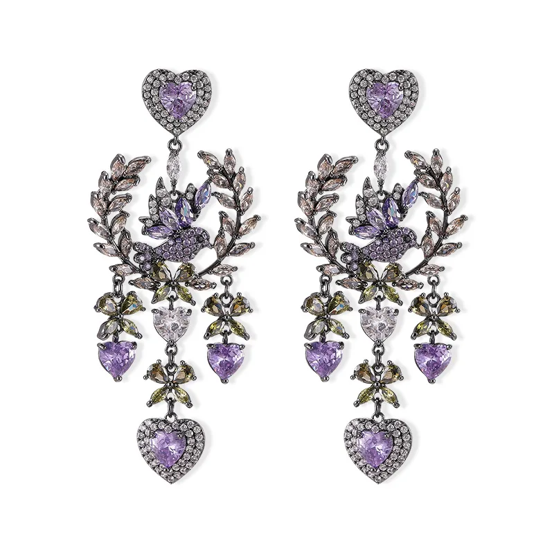 Charm Colored Zircon Floral Long Flowing Tassel Earrings Retro Beads Elegant Drop Earring For Women Formal Party Wedding Jewelry