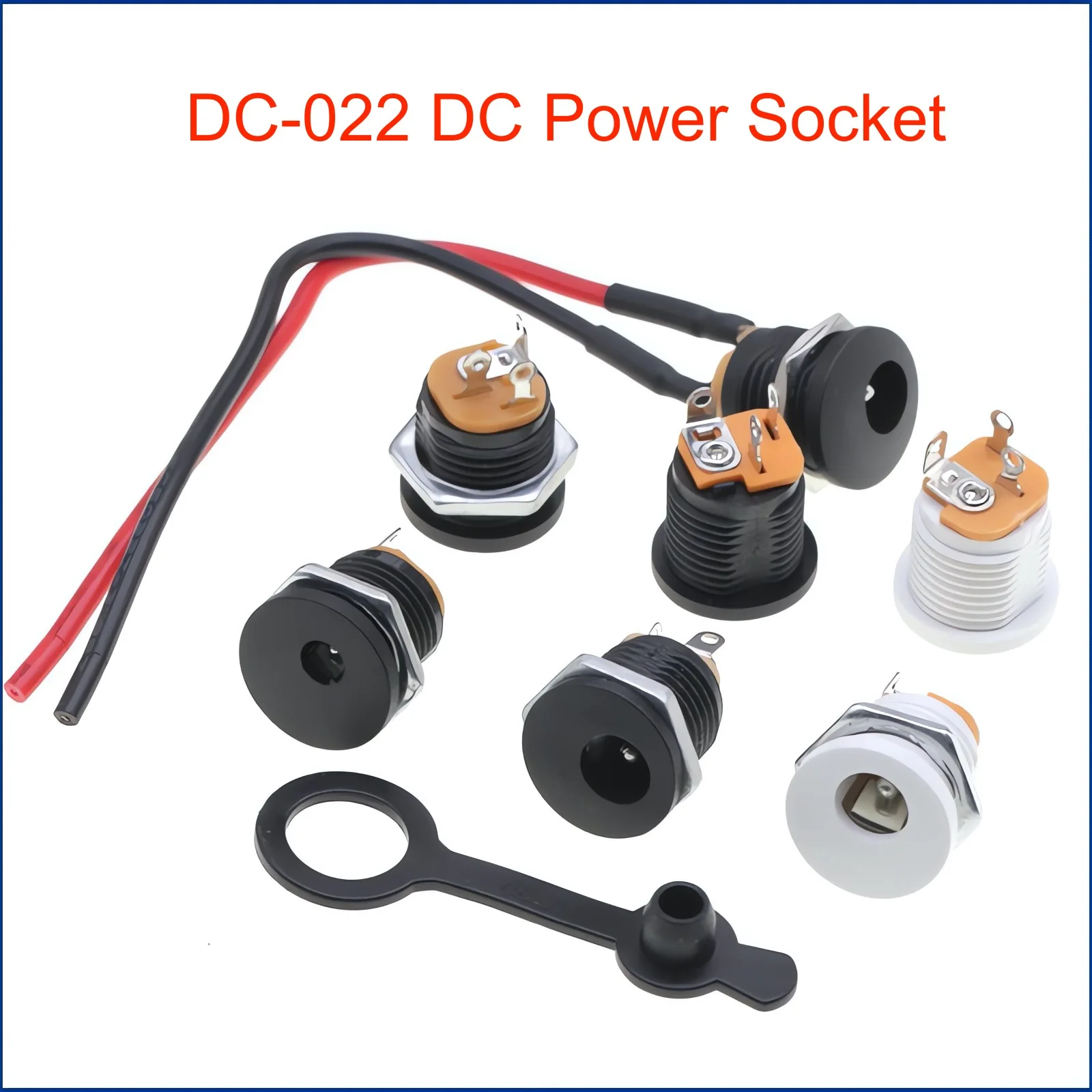 DC 커넥터 DC-022 5.5mm x 2.1mm 3핀 암 DC 전원 잭 패널 장착 나사 너트 키트 DC 소켓 전기 플러그