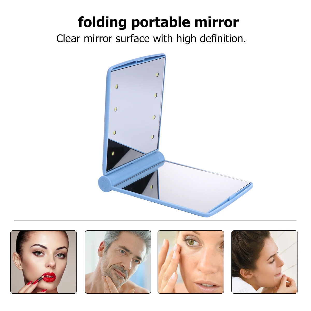 Miroir de maquillage LED pliable, carré, Compact, petit miroir de poche Portable, Surface claire haute définition pour le maquillage