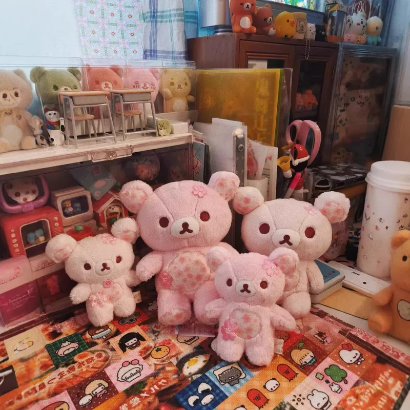 Rilakkuma Sakura Floral Bear Plush Toy Soft Stuffed Cuddly Sleeping Hug Pillow Home Decoration Surprise Holiday Birthday Gift