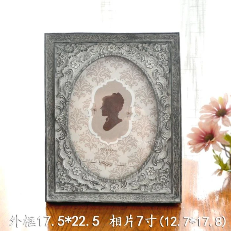 

Rectangular, oval, 7-inch resin frame, wood grain, gray carving, American European style wall hanging wedding dress sample room