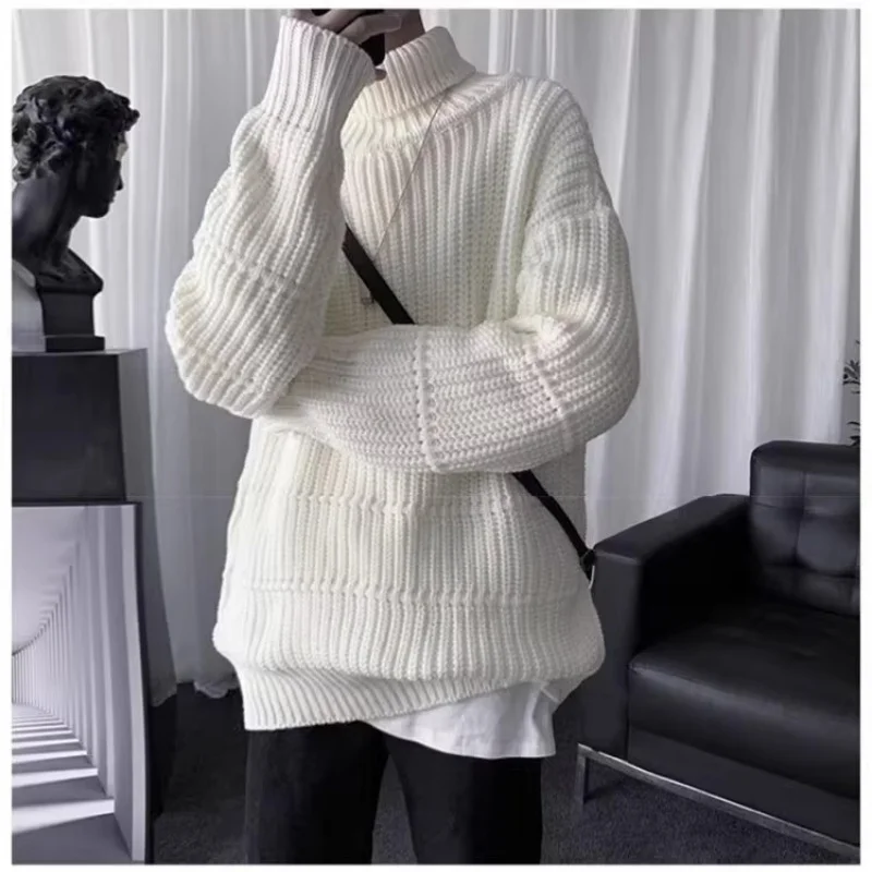 

High neck knitted sweater for men and women in autumn and winter, with a loose, retro, and high-end design. Knitted base sweater