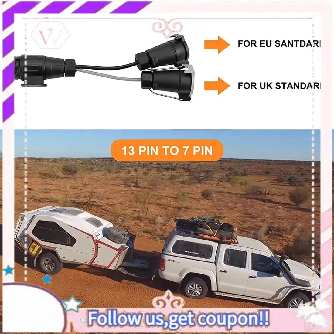 Easy To Use Towing Adapter 13 Plug Pin To 7 Pin 12N+12S Socket Towbar Electric Conversion Adapter Lead For Trailer Truck Caravan