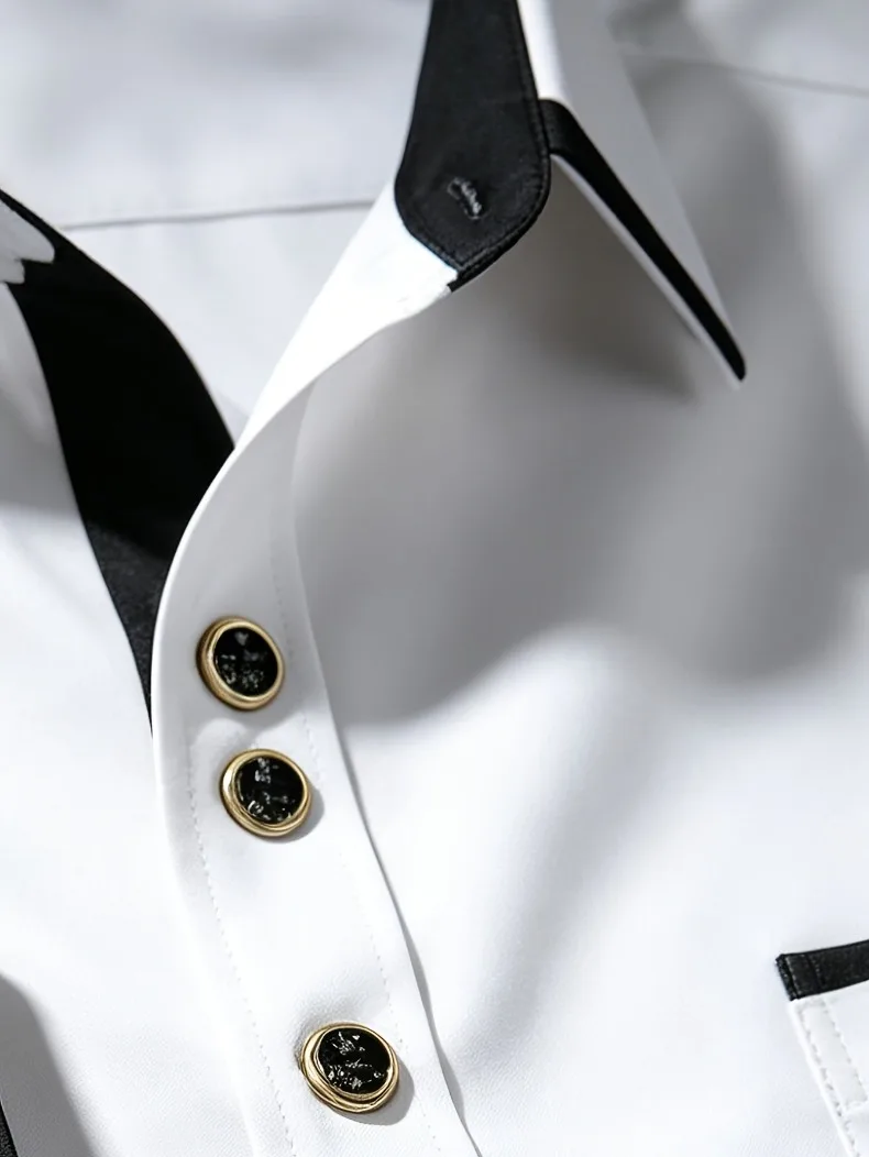 FGKKS Herrenhemd Brandneues Herren-Modehemd in Mehrfarbigem Patchwork-Design mit Langen Ärmeln und Elastischem Bund Smart Casual Männerhemd in Weiß – Detail 13