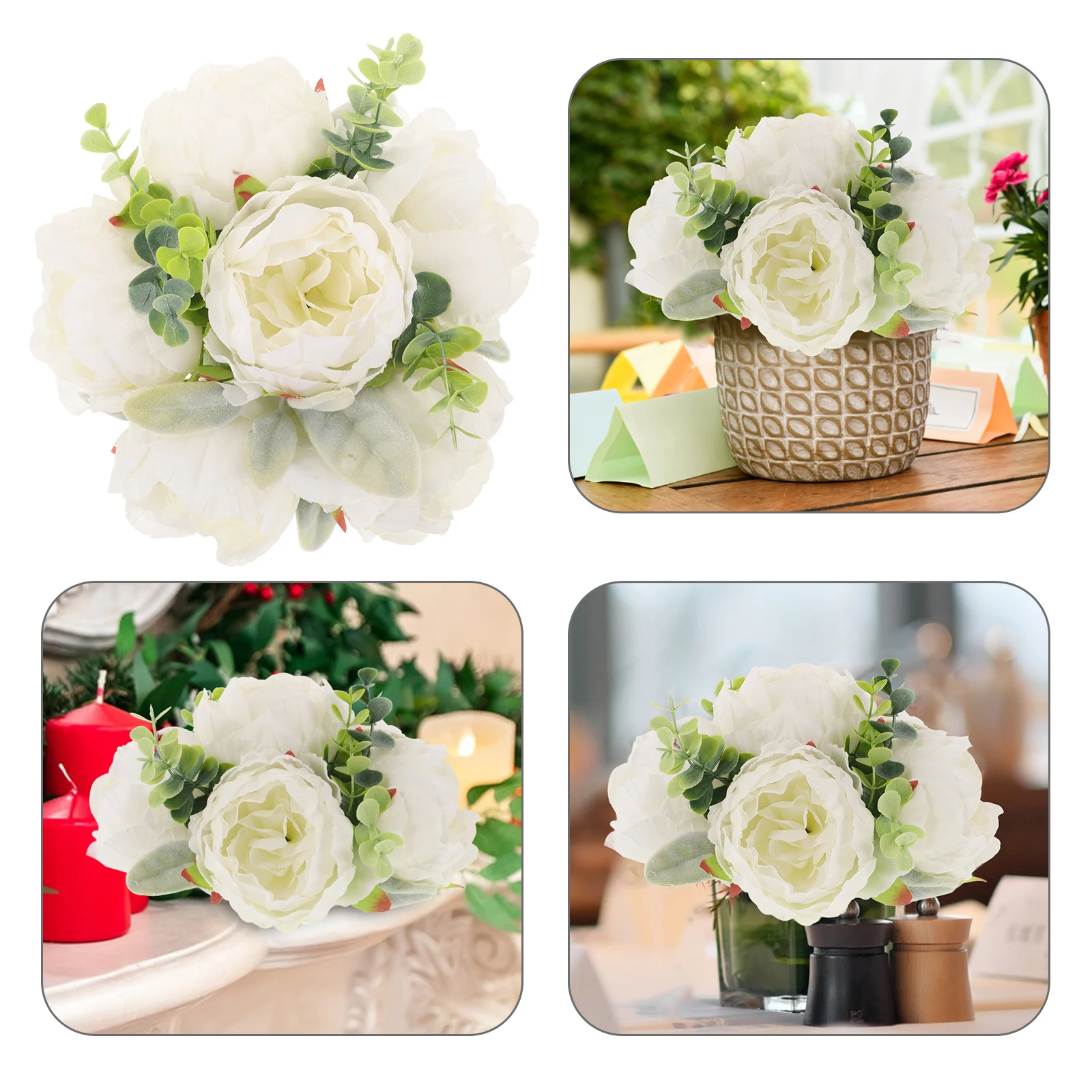 

Artificial Peony Flowers White Fake Silk Wedding Table Centerpiece Decor Home Fireplace Elegant Design Versatile Real Look