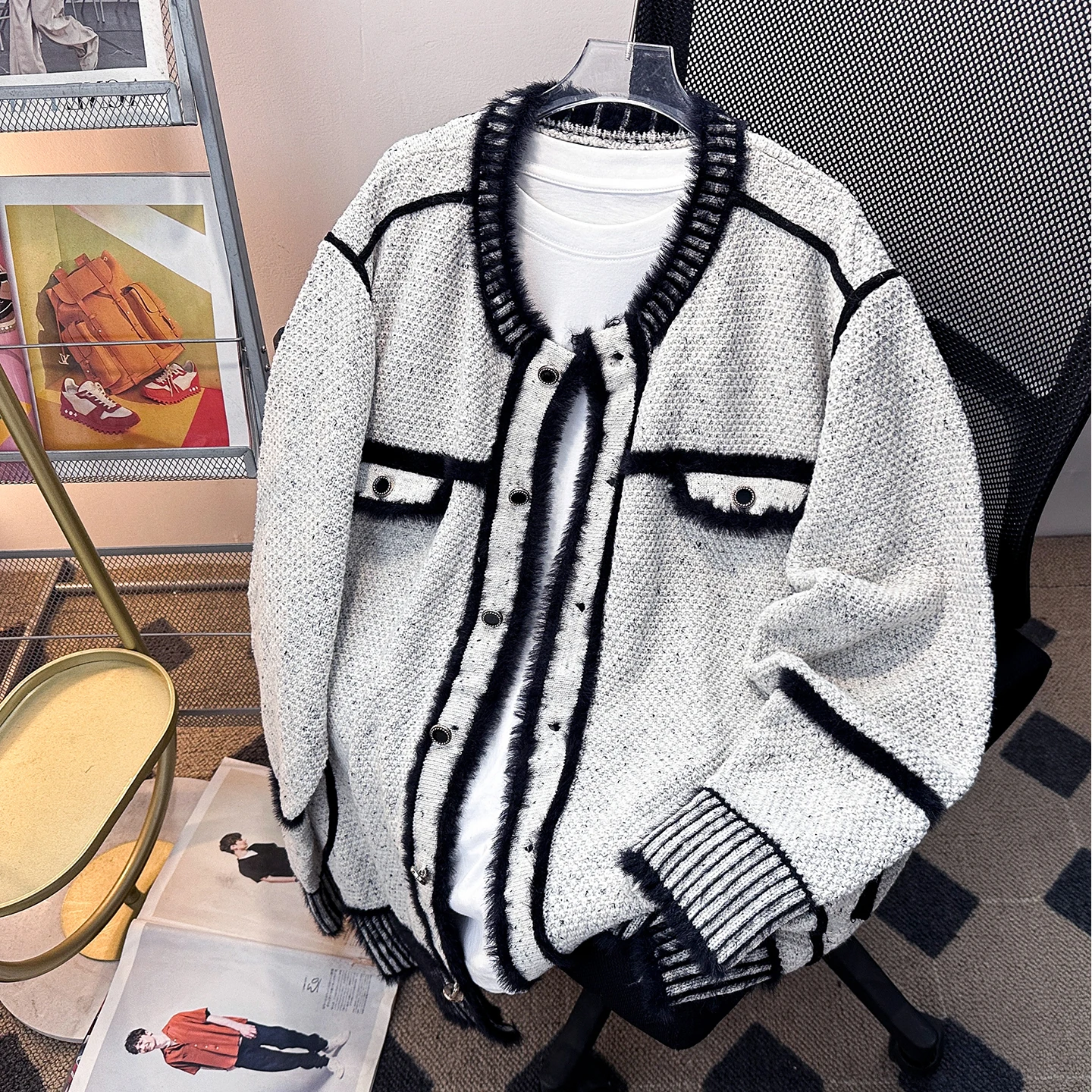 

Мужской свободный кардиган-свитер в стиле ретро, повседневный, с цветовыми блоками, вязаный, американский бренд, осенняя коллекция