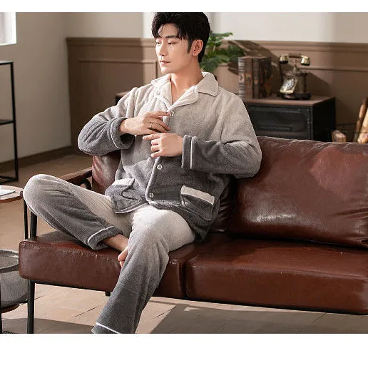 Men\'s Pajamas Sleepwear Spring Autumn Casual Comfortable Pajamas for Men Sleepwear Men Gray Pijama Home Clothes Pyjamas Set