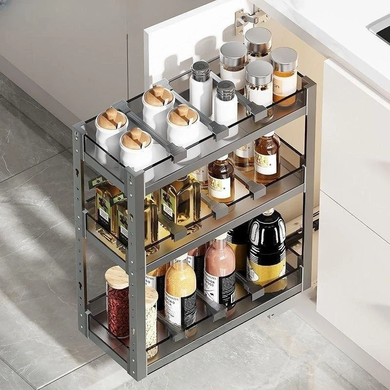 Household Kitchen Cabinet Pull Basket Seasoning Pull Basket Narrow Cabinet Seasoning Basket Drawer Rack Built-in Small Size