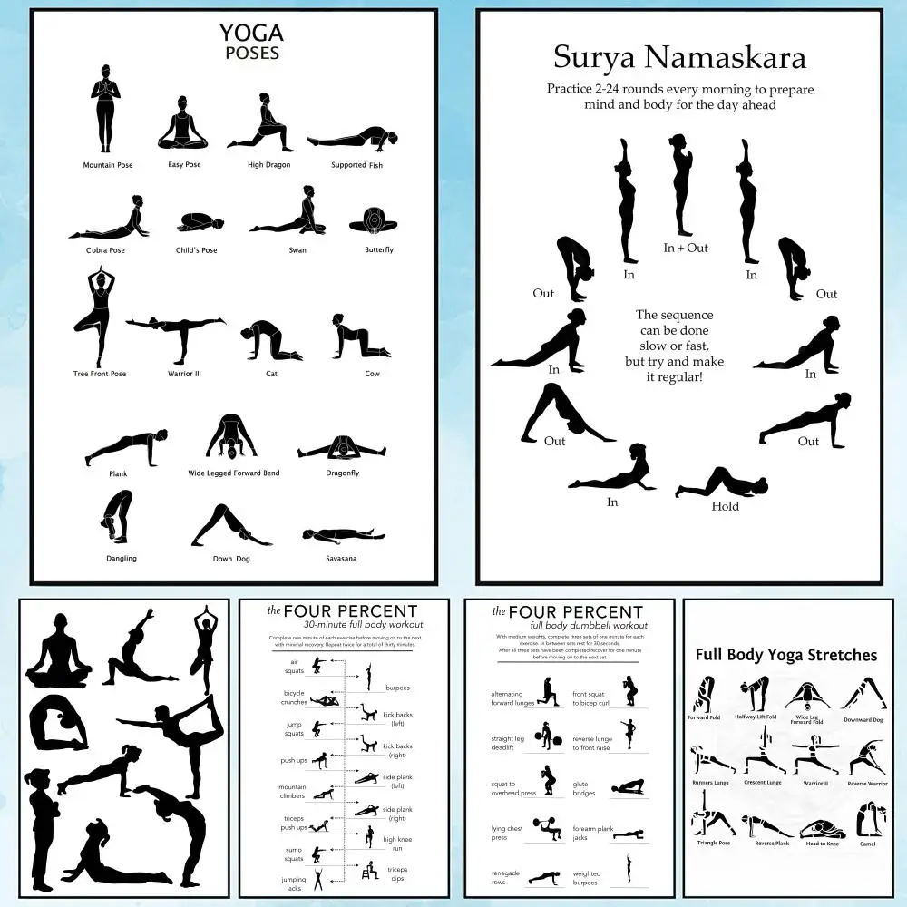 Black White Pilates Simple Yoga Painting Calligraphy Canvas Poster: Crease Free Waterproof Durable All Space Wall Decor
