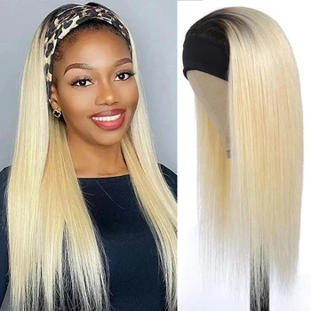 # 613 Blonde Headband Wig Bone Straight Human Hair Peruki dla kobiet 1B 613 Dark Root Blonde Remy Hair 12-30 cali Bez kleju MogulHair