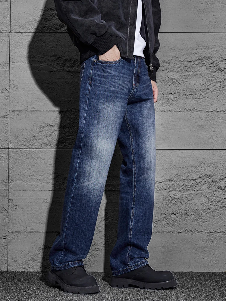 Men's Straight Casual Jeans Fashionable Loose Personalized Vintage Washed Hip-hop Denim Trousers Male Streetwear