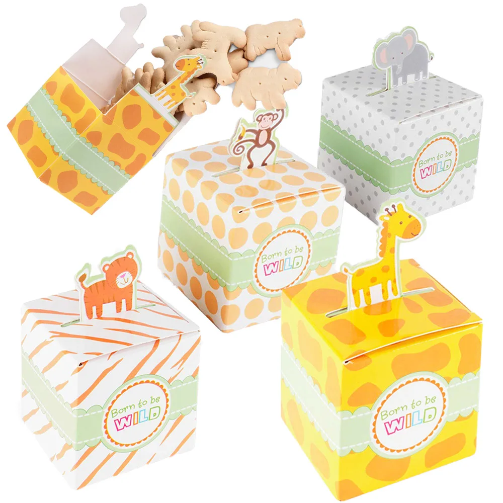 12 Pcs Safari Animal Favor Boxes Jungle Party Treat Boxes Candy Goodie Boxes Boxes Birthday Party Baby Shower Supplies