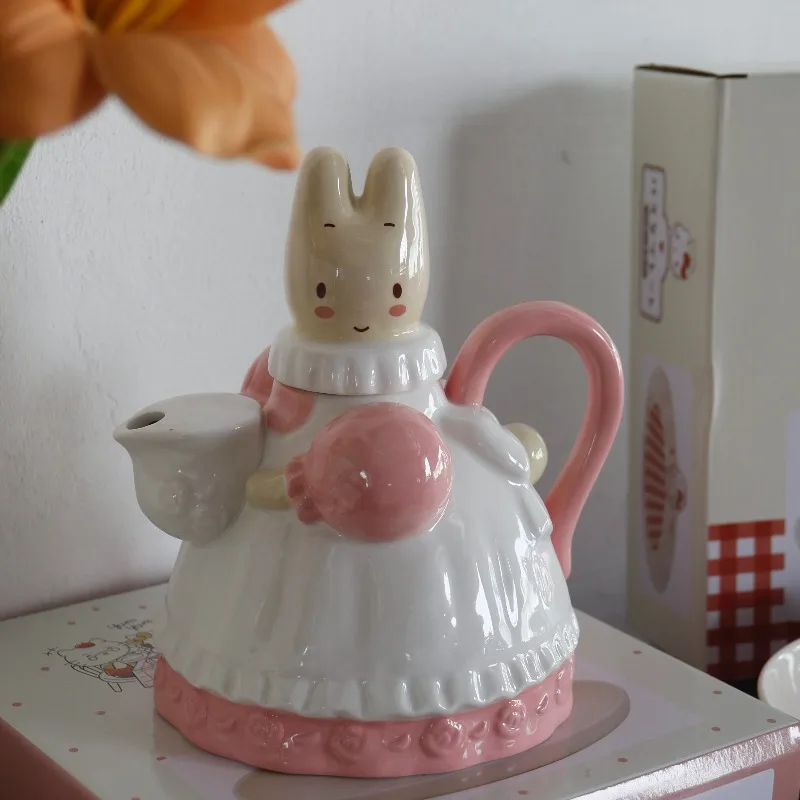 Ceramic Teapot 800ML Teacup Pink Rabbit Ceramic Coffee Pot Home High Grade Porcelain Kettle Jug Party Cafe Teaware Tea Pot