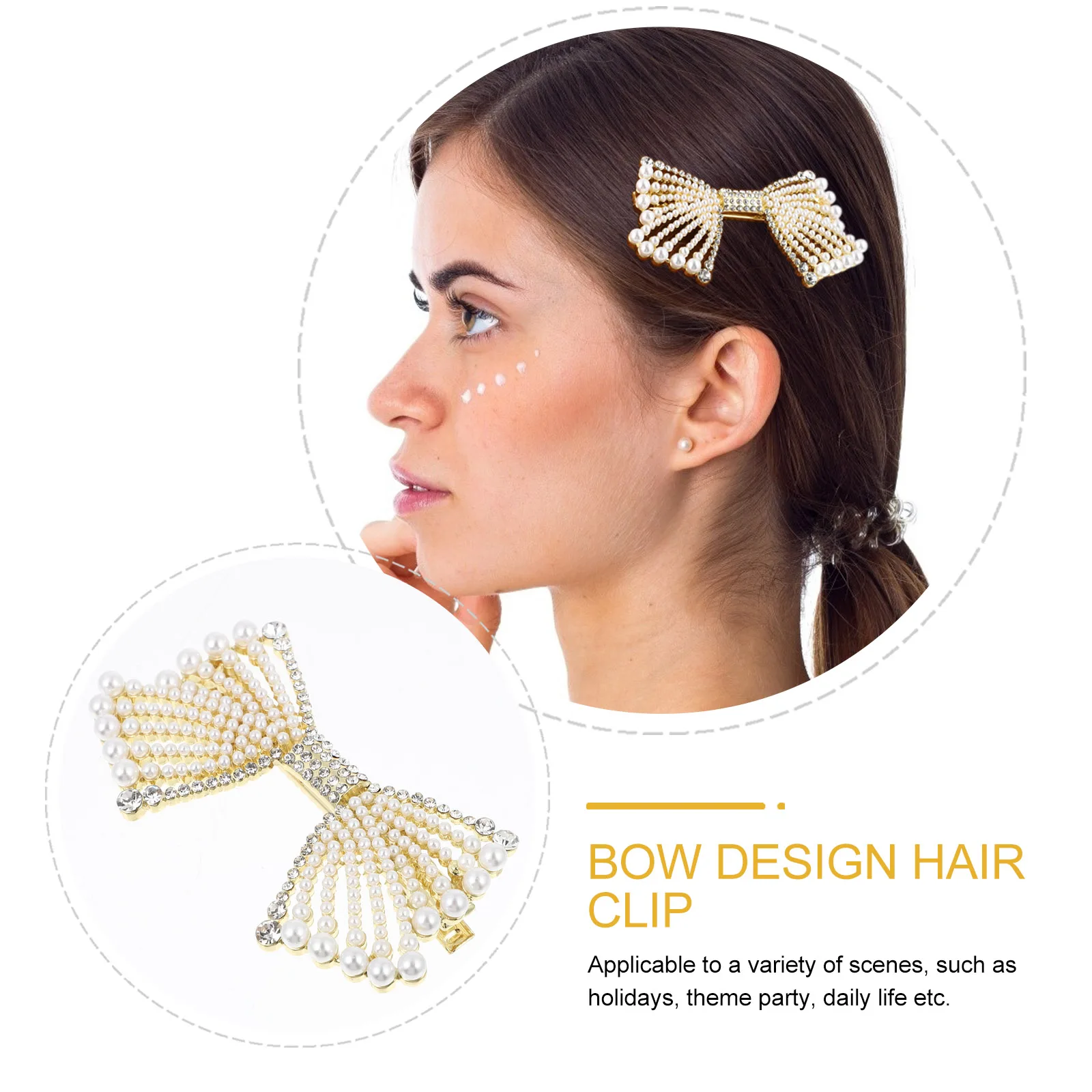 

Pearl Hair Clip Bow Design Alloy Fashion Women Girl Hairpin Decorative Accessories for Daily Life Party Holiday