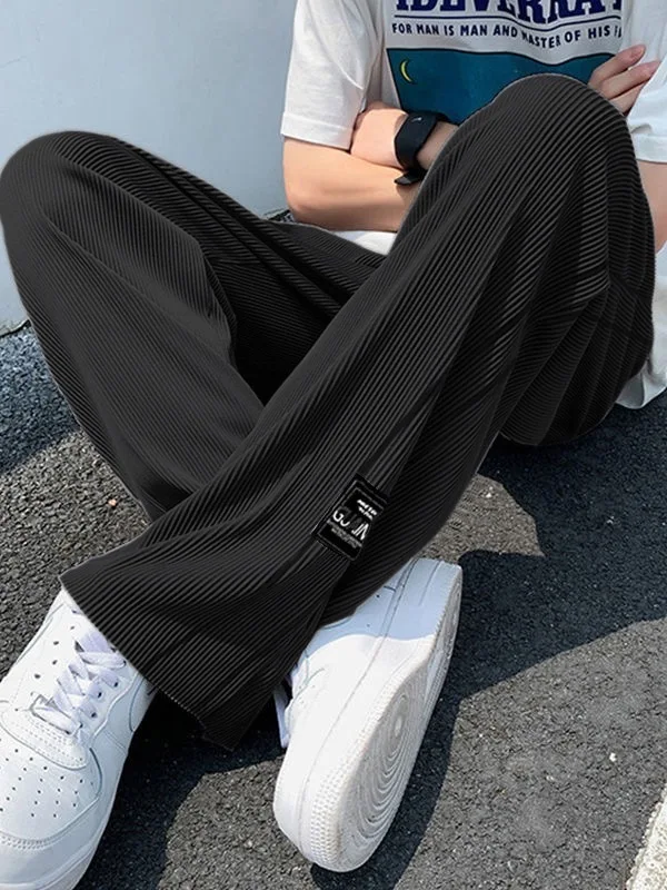 

Мужские повседневные брюки из ледяного шелка с девятью точками, драпированные летние новые дышащие модные спортивные прямые брюки в тонкую полоску