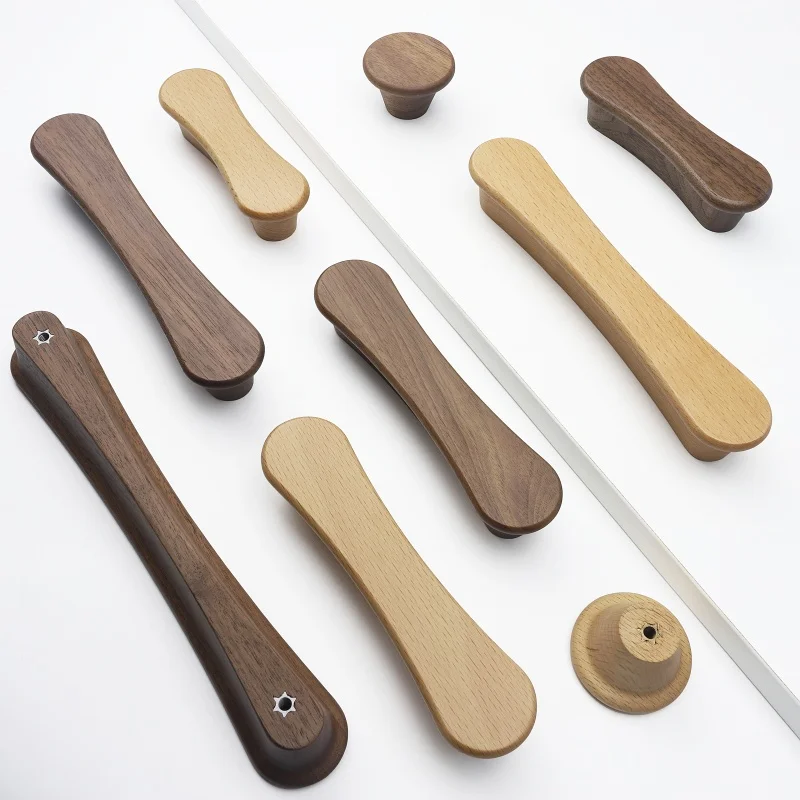 4pcs Butterfly Shaped Long Solid Wood Cabinet Handle Minimalist Round Single Hole Knob Kitchen Bedroom Wardrobe Furniture Handle