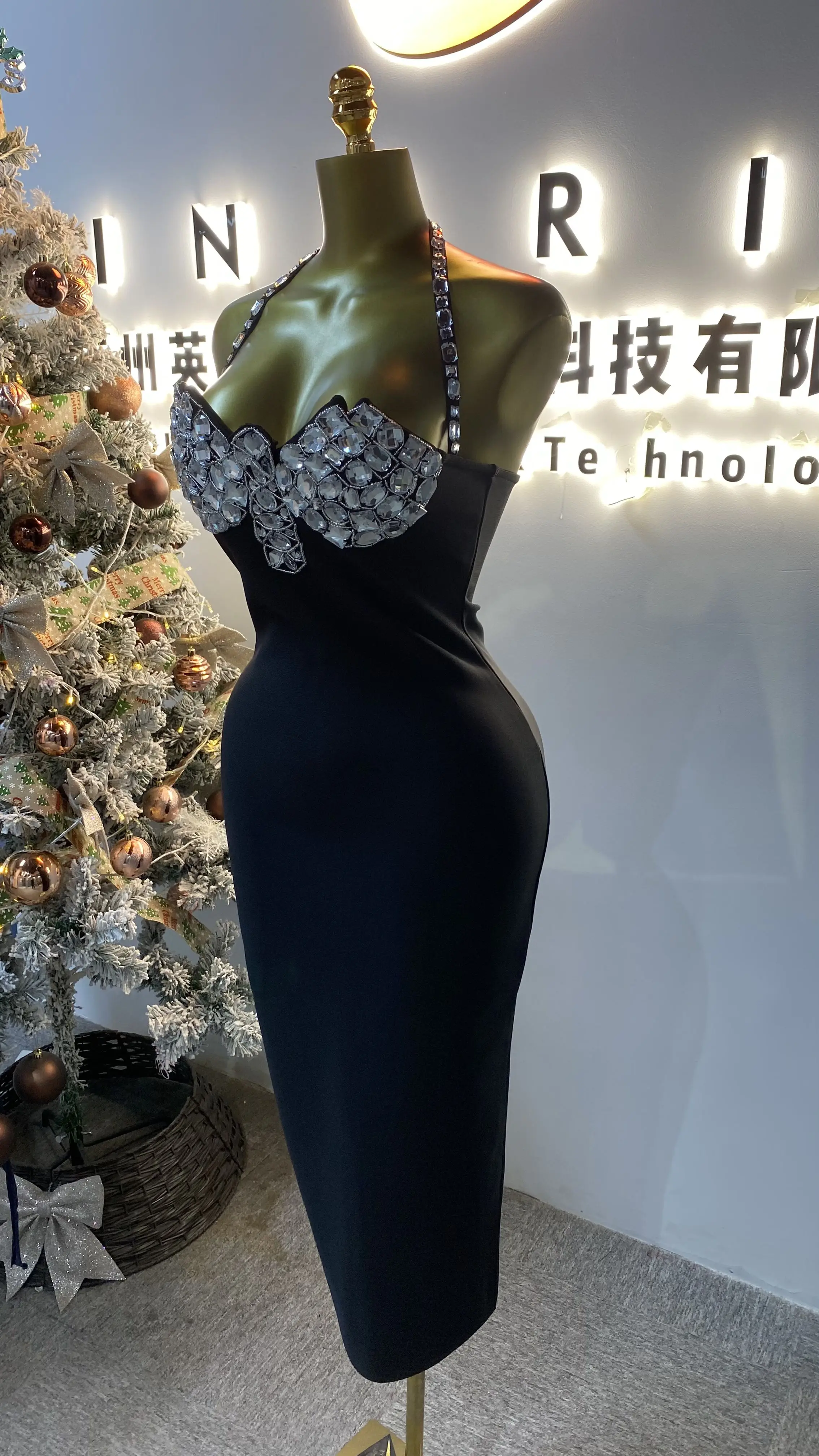 Abito da donna con colletto rialzato in due pezzi con collo alto e senza maniche, abito da sera moderato da donna, abito da ballo-GZXX078