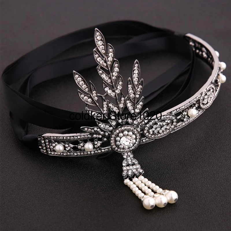 Diadema de perlas elegante Vintage para mujer, tocado nupcial para fiesta del gran Gatsby, disfraz de Cosplay, accesorios para el cabello, Art Deco, 1920s