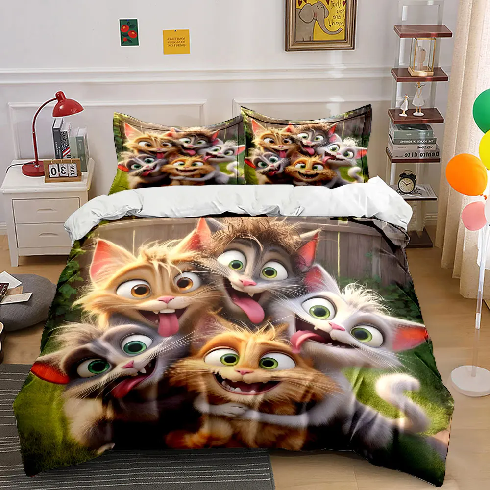 Playful cartoon cats group Printed Duvet Cover Set1 Duvet Cover+2 PillowcaseMulti Size Bedroom Bedding Decor Luxury gifts