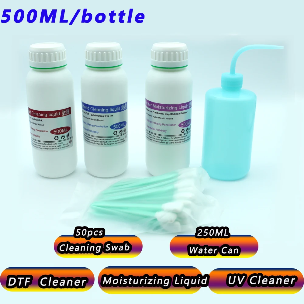 

500ML DTF DTG UV Printer Maintenance Kit Moisturizing Liquid Clean Tool Swab for i3200 XP600 4720 TX800 5113