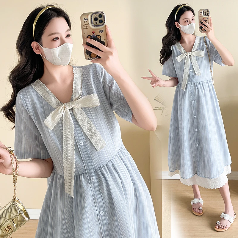 vestido-de-embarazo-a-rayas-con-cuello-en-v-y-lazo-de-encaje-estilo-coreano-elegante-vestido-de-maternidad-de-verano-para-mujer-embarazada