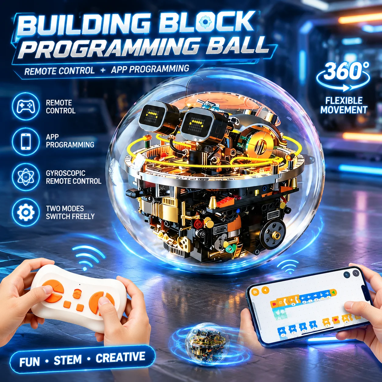Technical Science Fiction Programming Spherical Machine Building Blocks RC Dynamic DIY Assembly Robot Brick Toys Gifts for Adult