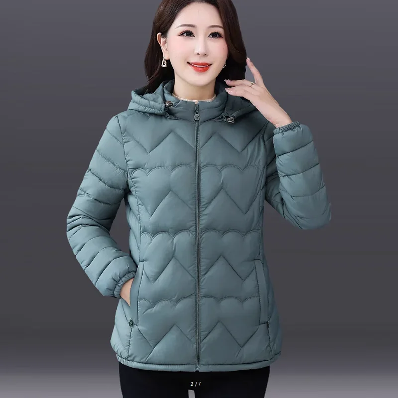 Cotton-Padded Down Jacket for Women, Long Sleeve, Thin, Light Hooded, Loose Cotton Coat, Short Outwear, Spring and Autumn, 2024