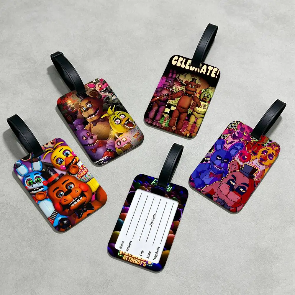 F-FNAF Five-nights-At-Freddys Durable PVC Anti lost Baggage Tag With Info Card Lightweight Luggage Identification Label