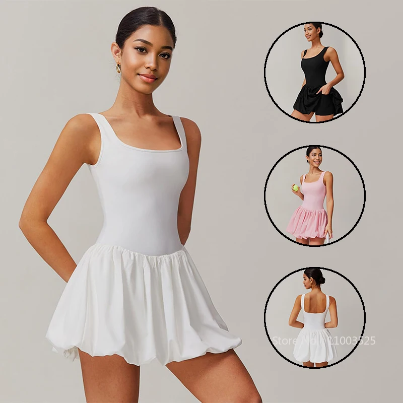 

Women Sleeveless Sports Dress Golf Tennis Gym Yoga Dresses Women Girl Tutu Skirts with Short & Bra Fitness Workout Skort