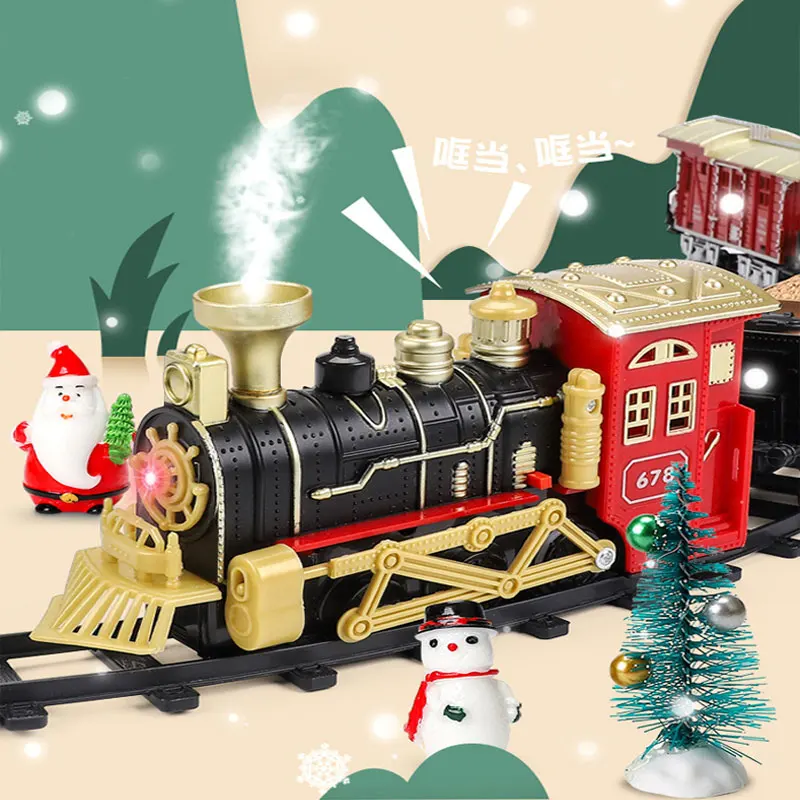 Fumar Electronic Train Toy Set para Crianças, Car Railway e Tracks, Motor de Locomotiva a Vapor, Building Block, Birthday Gift