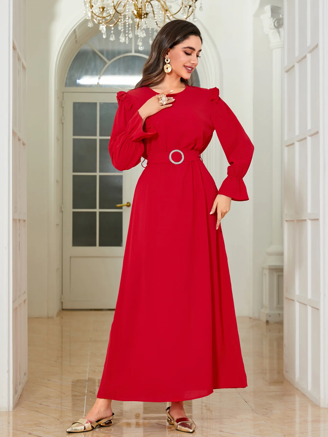 Mode robes musulmanes Vintage dubaï turquie Abbaya Robe d'été femmes bohème ceinture à manches longues Robe Musulmane Femme robes