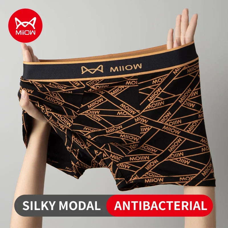 MiiOW 3pcs Modal Men Boxers Underwear Fashion Print Breathable Men\'s Panties Boxershorts 5A Antibacterial Man Underpants Trunks