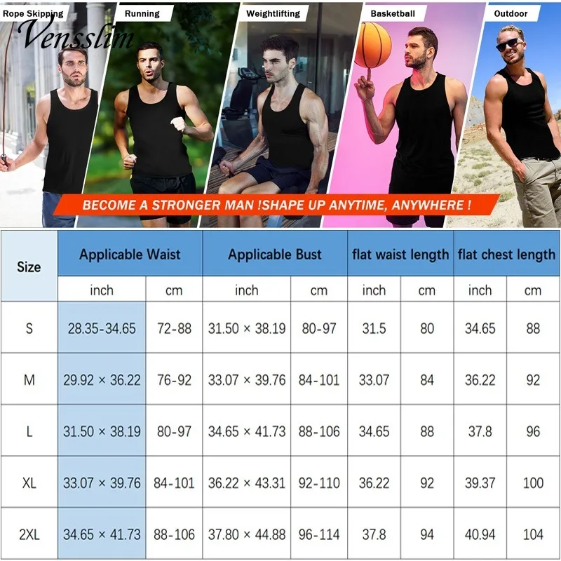 Vensslim Mens Sauna Vest Workout Sweat Compression Trimmer Tops Waist Trainer Sleeveless Body Shaper Fitness Weight Loss Shirt