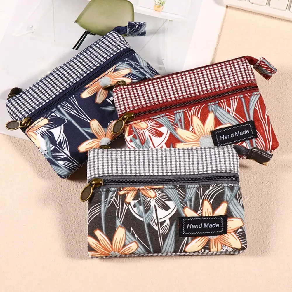 New Printed Fabric Money Bag Double Zipper Ethnic Style Coin Purse Wallet Women Girls