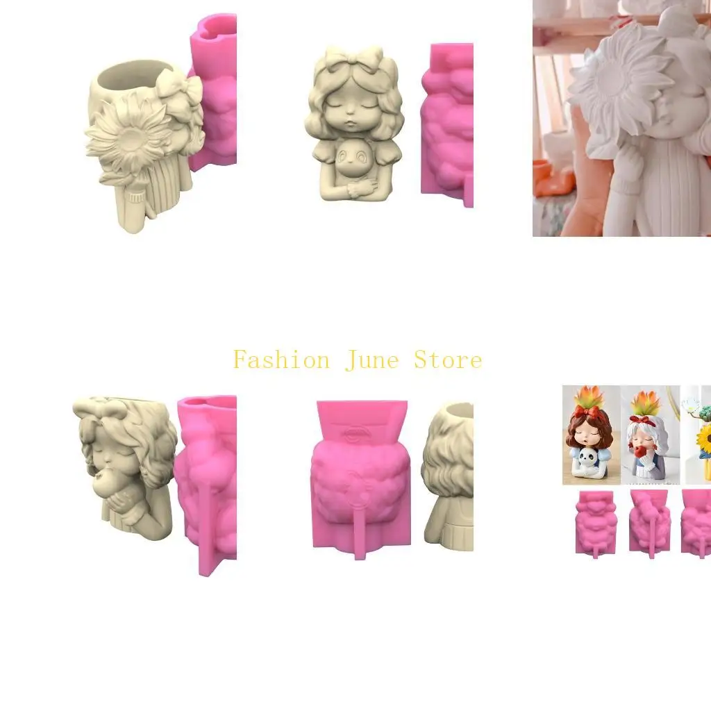 

N5KA 3Pcs/set Girl Head Flower Pot Vase Resin Mold Silicone Planter Mold for Concrete Cement Resin Casting Mold DIY Craft