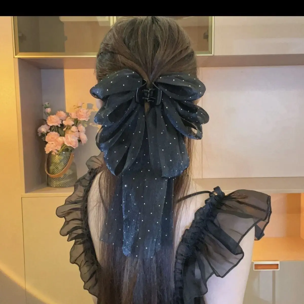 French Romanticism New Black and White Starry Sky Bow Four Seasons Retro Womens Grip Clip Hairpin