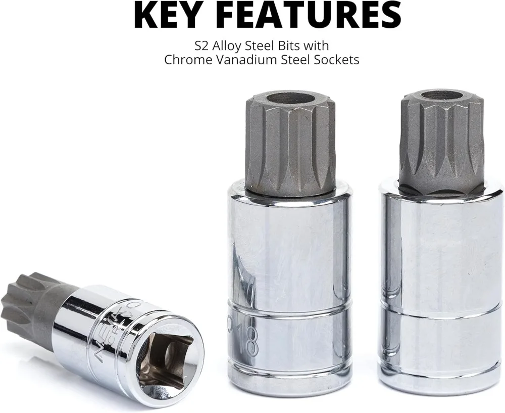 مجموعة لقم مربعة ثلاثية XZN مكونة من 20 قطعة، مقبس مفصل طويل جدًا 4 بوصات، 4 مم - 18 مم، S2 وفولاذ Cr-V