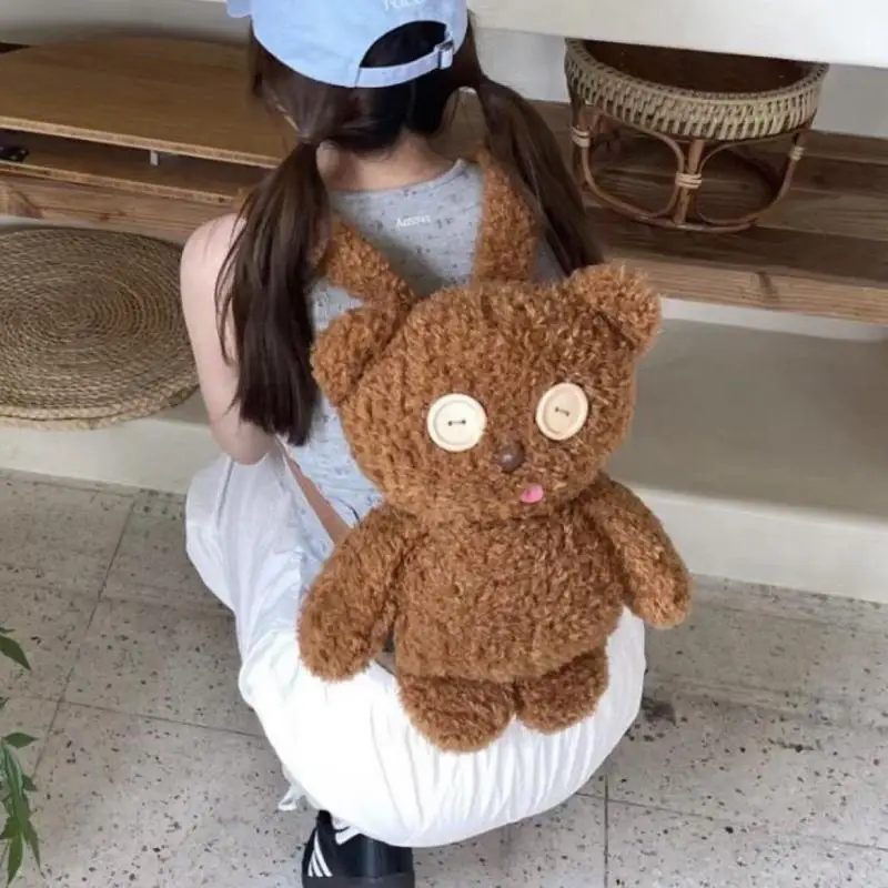 2025 Autumn/Winter New Fashionable Cute Cartoon Super Soft Short Plush Bear Doll Design Space Cotton Filled Doll Backpack Trendy