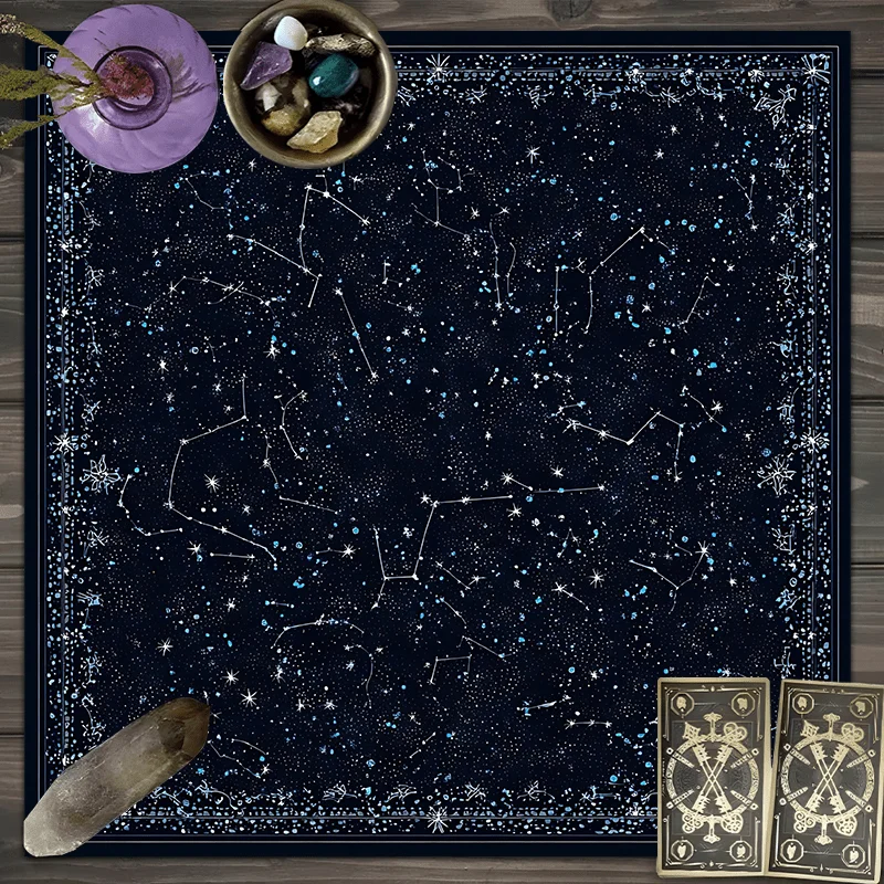 Nappe de divination avec constellation d'étoiles célestes, imprimé de symboles d'astrologie, tissu de tarot pour rituels spirituels et décoration d'autel