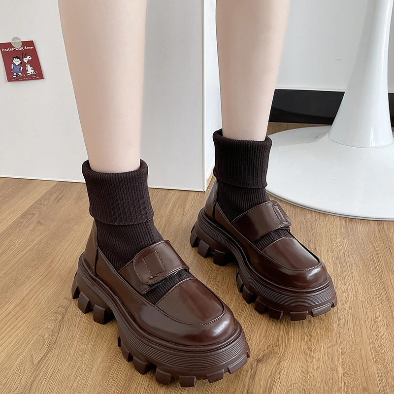 BKQU Women's 2022 Spring Autumn New Fashion All-match Retro Knitted Sleeves Show Thin Muffin Thick Bottom Non-slip Elastic Boots