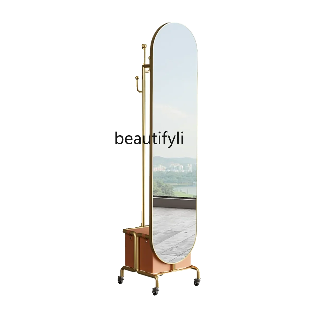 

Light Luxury Dressing Mirror Floor Home Full-Length Mirror Rotatable Bedroom Mobile Clothes Rack Integrated Vertical Fitting