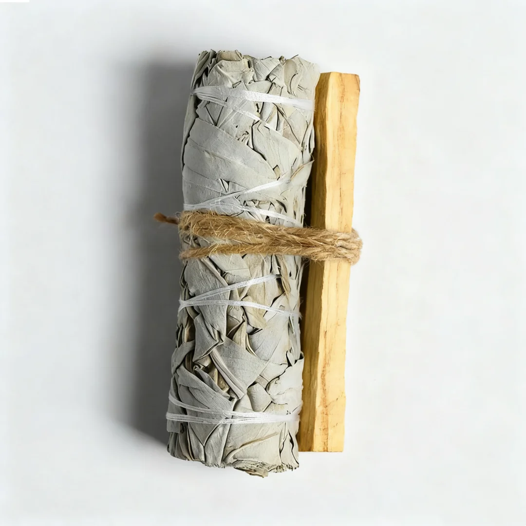 Paquete de salvia natural blanca con cristal Palo Santo Salvia Blanca California Rituales difuminos Purificación energética Salvia blanca