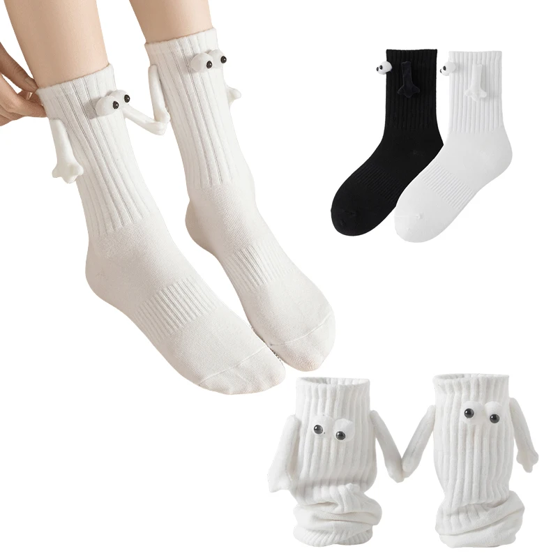 2 paia donna uomo Unisex 36-43 mano in mano calzini divertenti coppia magnetica che tiene le mani calzini Ladybro Bestie Crew Sock Best Friend