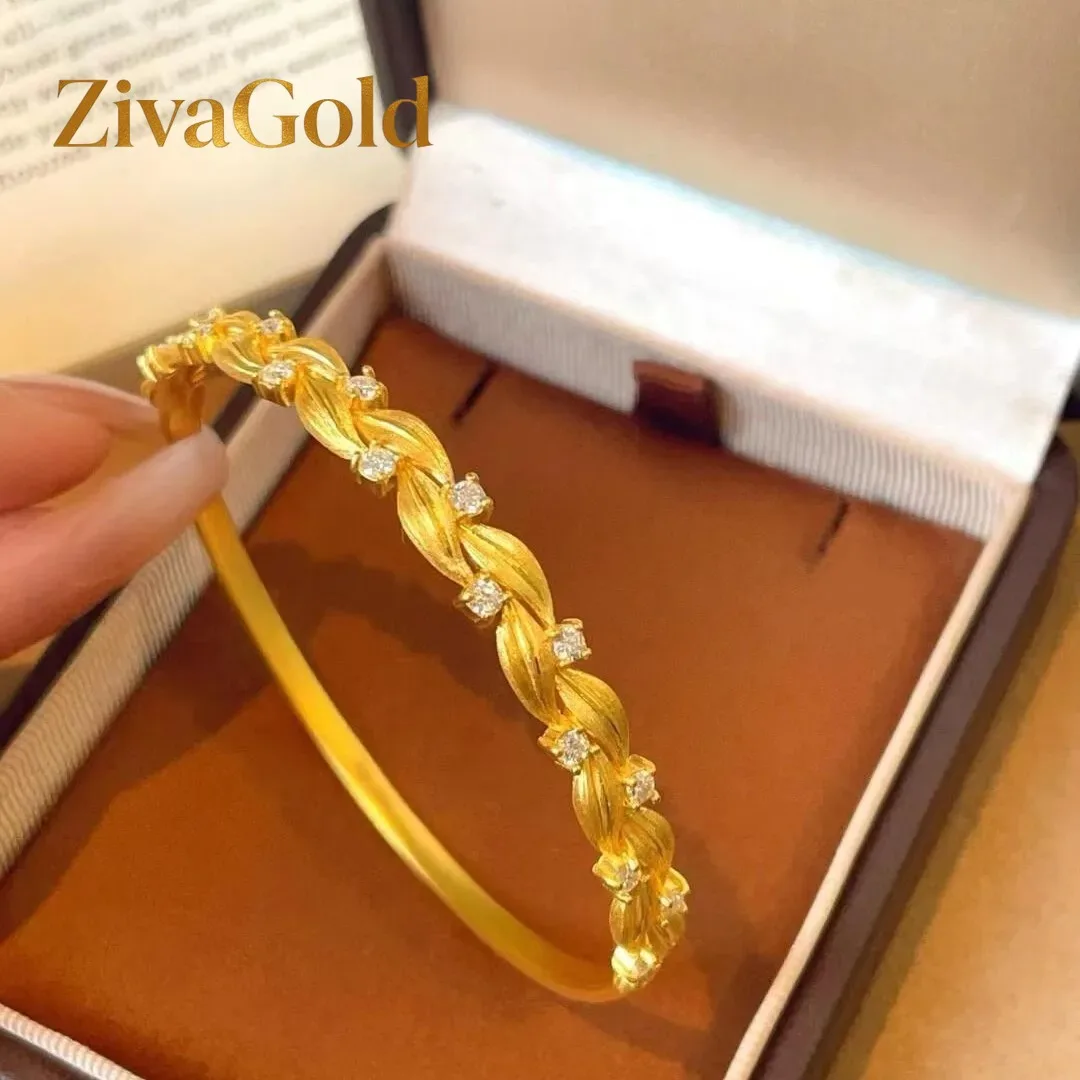 

ZivaGold Luxury 24K 9999 Pure Gold real gold Women's Eros Wreath Bracelet Vine-wrapped Brushed Wheat Bracelet