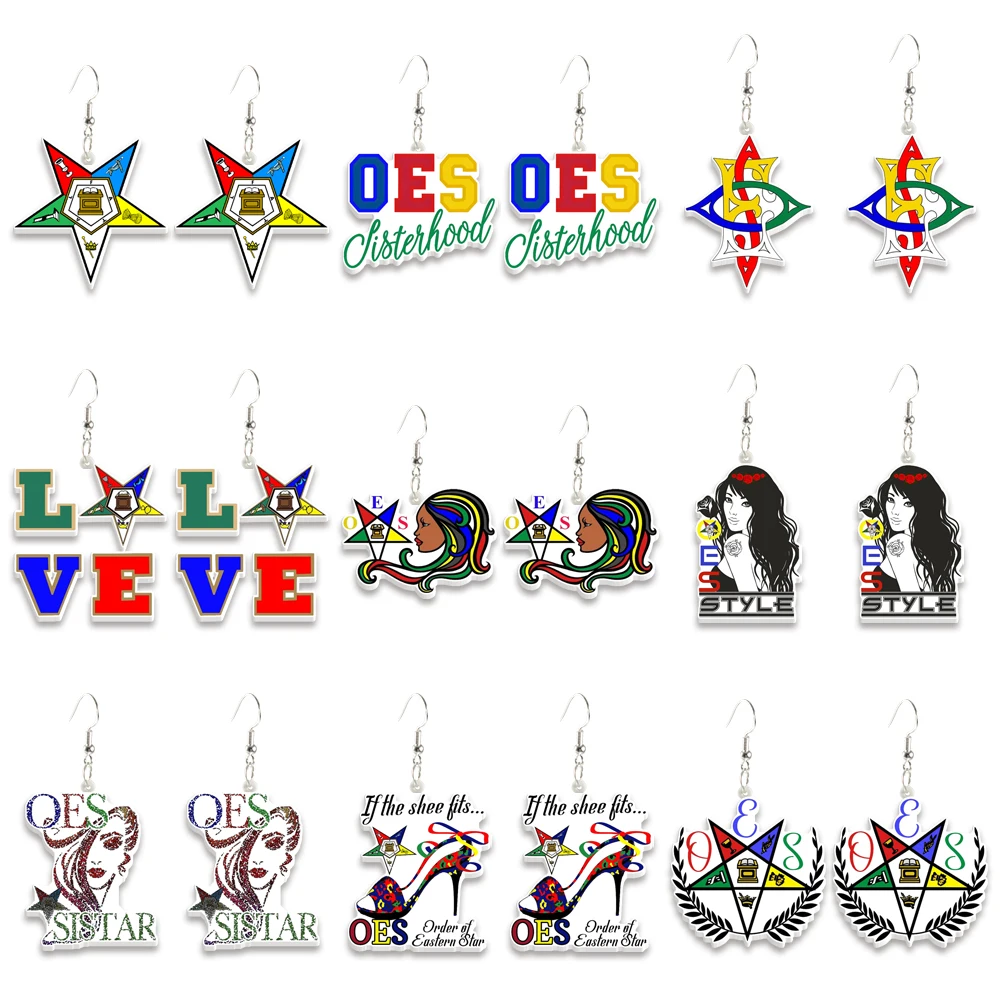 New Arrival Sorority Eastern Star OES Women Drop Earrings Acrylic Cute Multicolour Fashion Jewelry For Woman Girls Party Gift